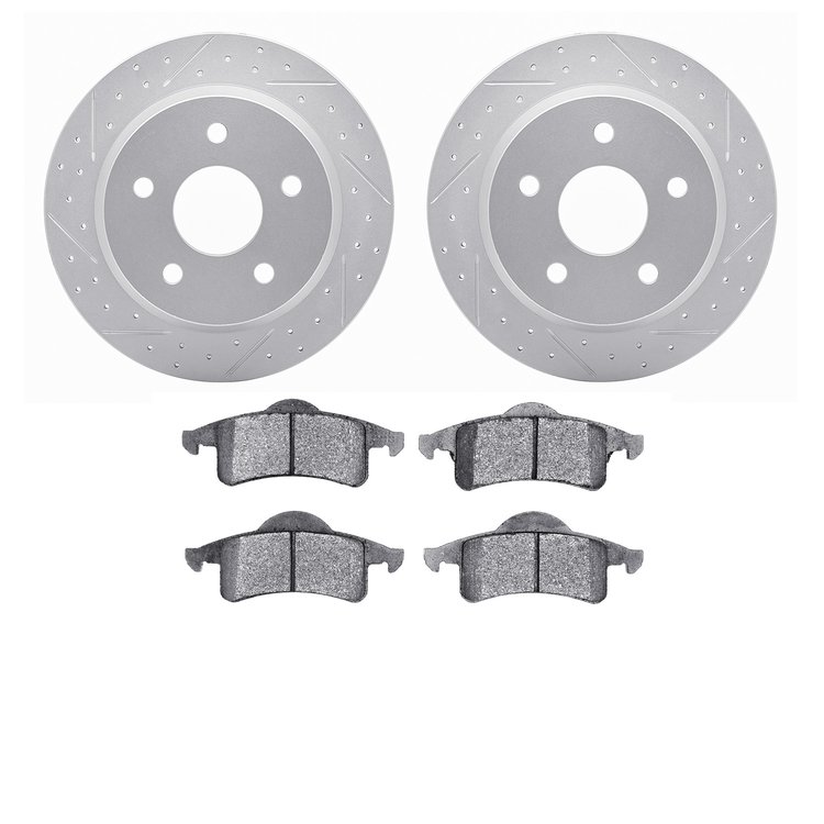 2202-42037 Geoperformance Drilled/Slotted Rotors w/Heavy-Duty Pads Kit, 1999-2004 Mopar, Position: Rear