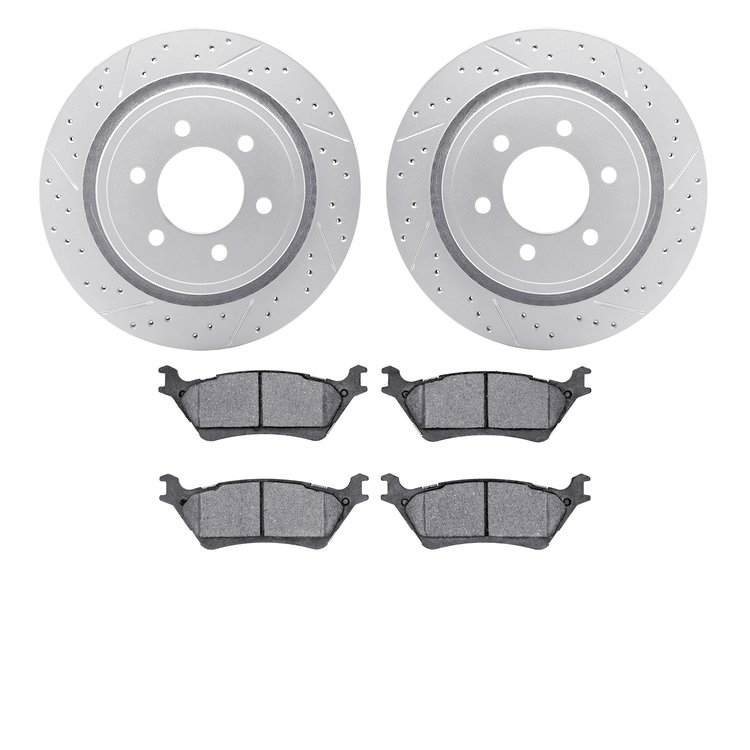2202-54012 Geoperformance Drilled/Slotted Rotors w/Heavy-Duty Pads Kit, 2012-2020 Ford/Lincoln/Mercury/Mazda, Position: Rear