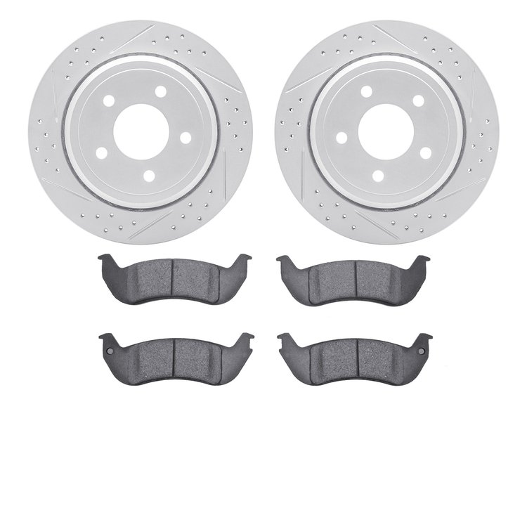 2202-56001 Geoperformance Drilled/Slotted Rotors w/Heavy-Duty Pads Kit, 2003-2011 Ford/Lincoln/Mercury/Mazda, Position: Rear