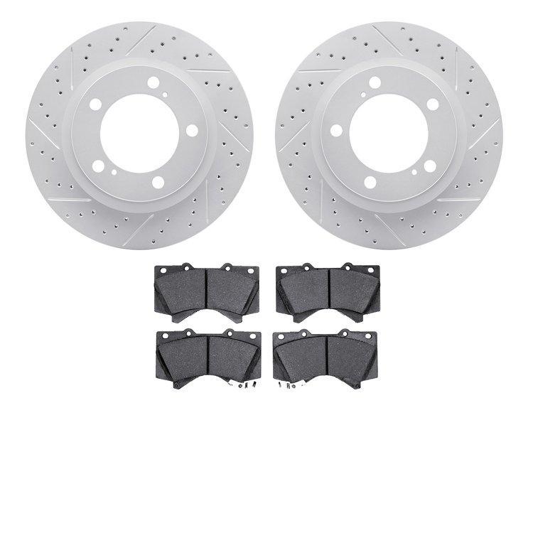 2202-76007 Geoperformance Drilled/Slotted Rotors w/Heavy-Duty Pads Kit, 2008-2021 Lexus/Toyota/Scion, Position: Front