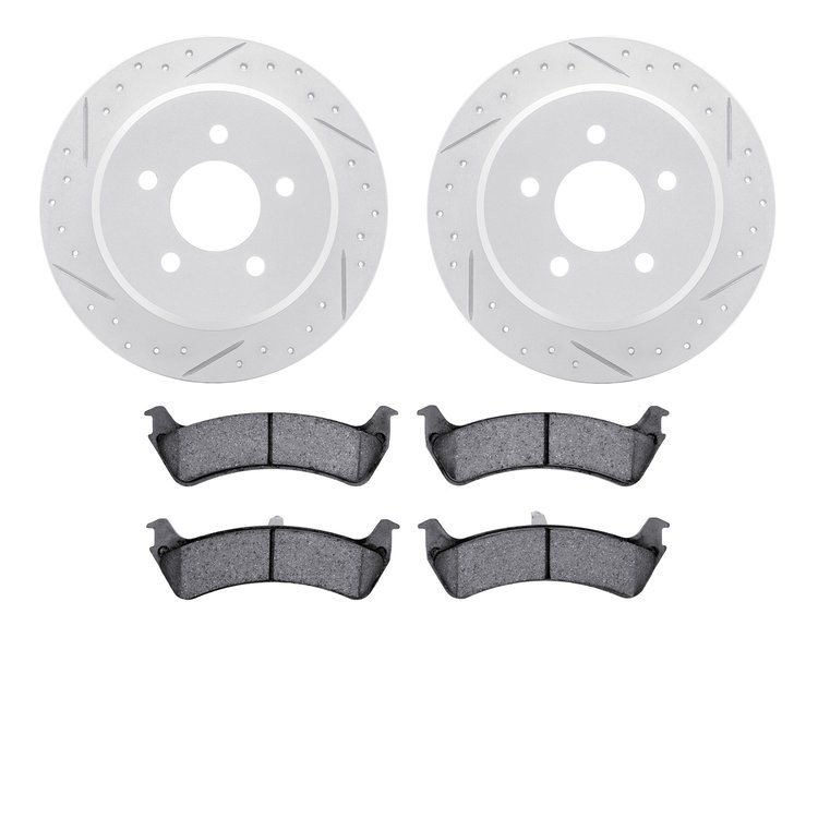 2202-99088 Geoperformance Drilled/Slotted Rotors w/Heavy-Duty Pads Kit, 1995-2002 Ford/Lincoln/Mercury/Mazda, Position: Rear