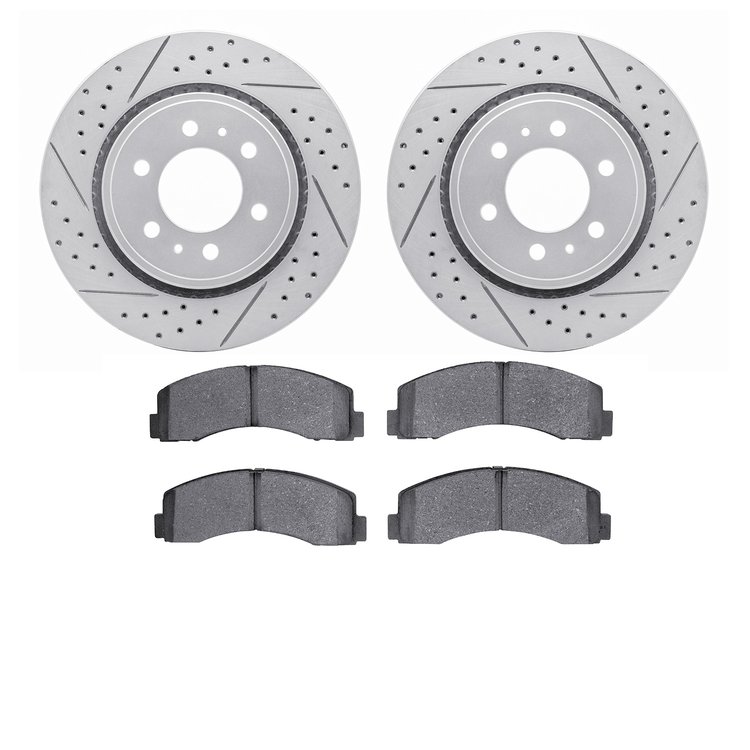 2202-99163 Geoperformance Drilled/Slotted Rotors w/Heavy-Duty Pads Kit, 2010-2021 Ford/Lincoln/Mercury/Mazda, Position: Front