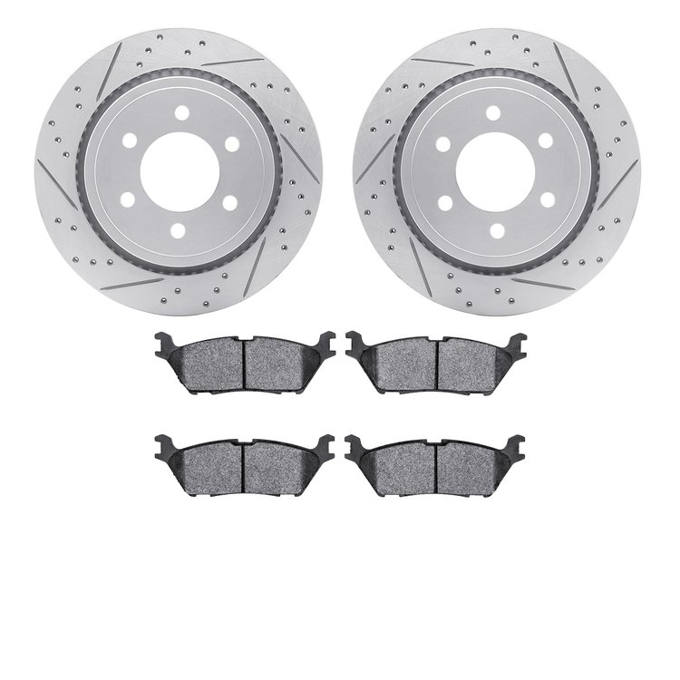 2202-99192 Geoperformance Drilled/Slotted Rotors w/Heavy-Duty Pads Kit, 2015-2017 Ford/Lincoln/Mercury/Mazda, Position: Rear