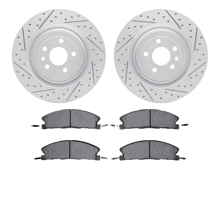 2202-99207 Geoperformance Drilled/Slotted Rotors w/Heavy-Duty Pads Kit, 2013-2019 Ford/Lincoln/Mercury/Mazda, Position: Front