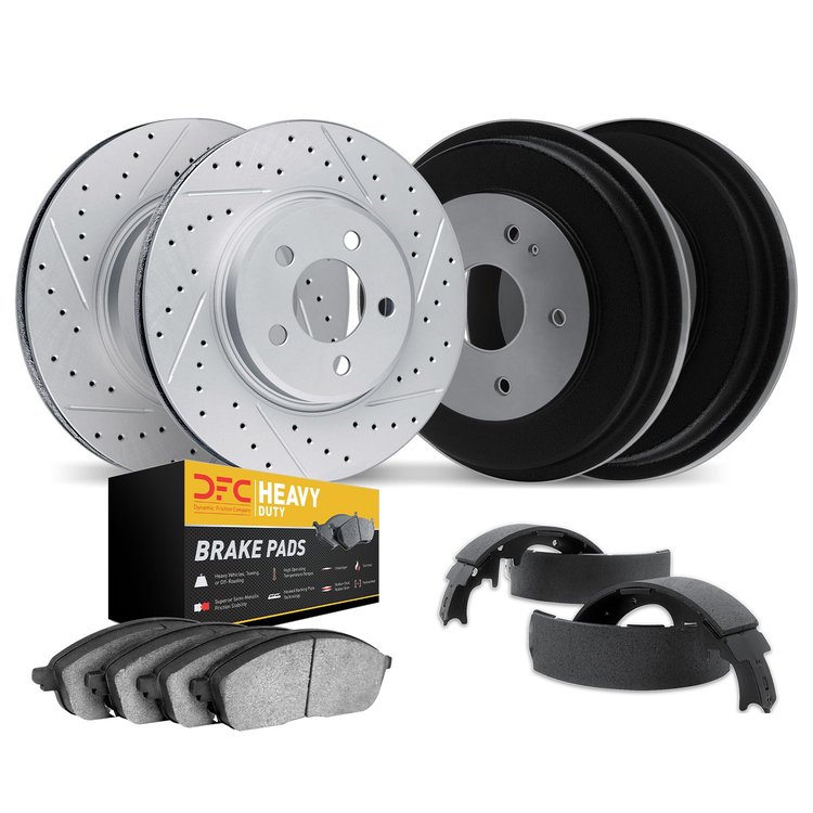 2204-40028 Geoperformance Drilled/Slotted Rotors w/Heavy-Duty Pads/Drums & Shoes Kit, 2000-2001 Mopar, Position: Front and Rear