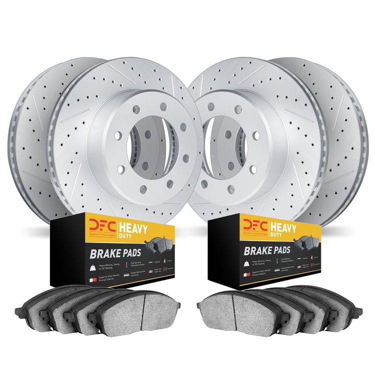 2204-48075 Geoperformance Drilled/Slotted Rotors w/Heavy-Duty Pads Kit, 2011-2019 GM, Position: Front and Rear