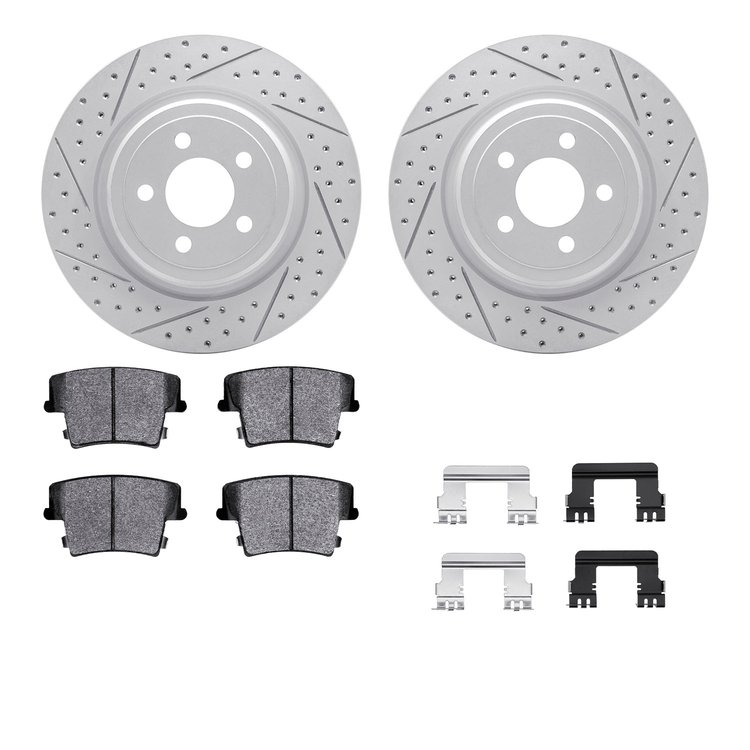 2212-39021 Geoperformance Drilled/Slotted Rotors w/Heavy-Duty Pads Kit & Hardware, 2006-2014 Mopar, Position: Rear