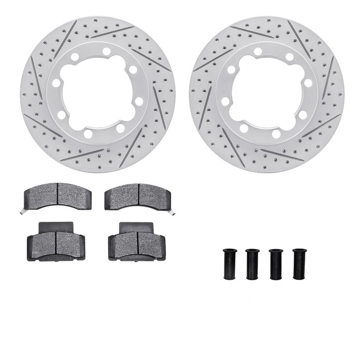 2212-40035 Geoperformance Drilled/Slotted Rotors w/Heavy-Duty Pads Kit & Hardware, 1992-2000 Multiple Makes/Models, Position: Fr