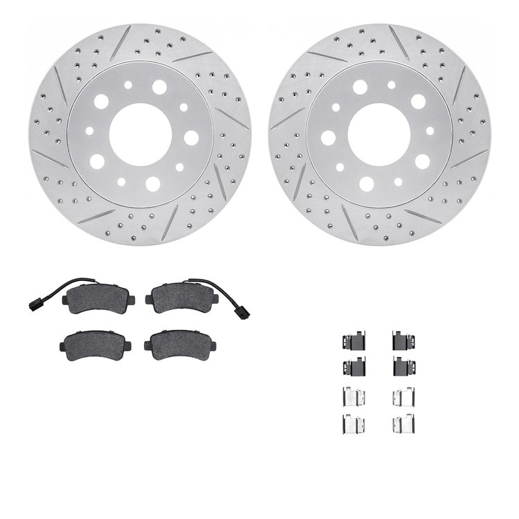 2212-40084 Geoperformance Drilled/Slotted Rotors w/Heavy-Duty Pads Kit & Hardware, 2014-2021 Mopar, Position: Rear