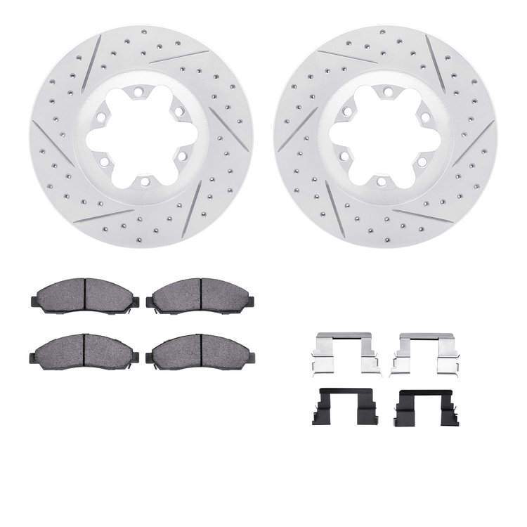 2212-48041 Geoperformance Drilled/Slotted Rotors w/Heavy-Duty Pads Kit & Hardware, 2004-2008 GM, Position: Front