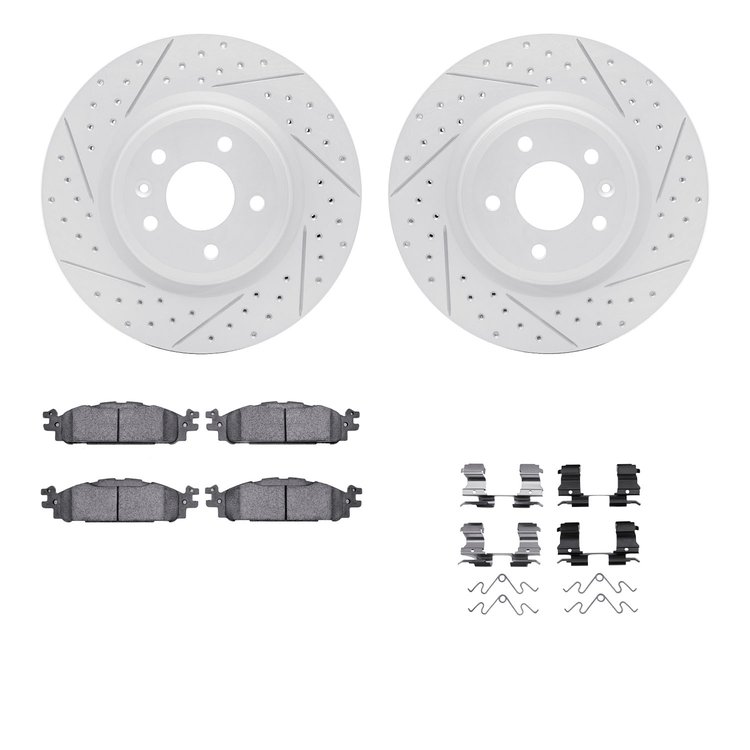 2212-54002 Geoperformance Drilled/Slotted Rotors w/Heavy-Duty Pads Kit & Hardware, 2009-2010 Ford/Lincoln/Mercury/Mazda, Positio