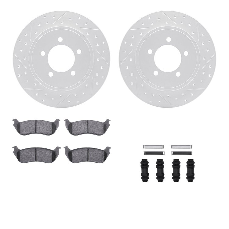 2212-54006 Geoperformance Drilled/Slotted Rotors w/Heavy-Duty Pads Kit & Hardware, 2002-2005 Ford/Lincoln/Mercury/Mazda, Positio