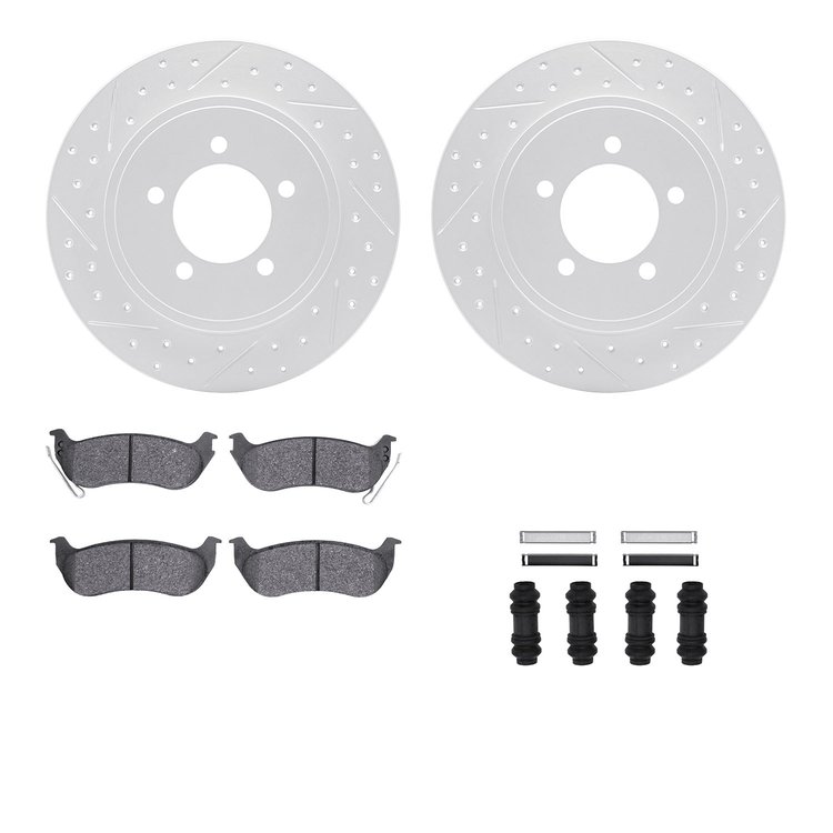 2212-54009 Geoperformance Drilled/Slotted Rotors w/Heavy-Duty Pads Kit & Hardware, 2006-2010 Ford/Lincoln/Mercury/Mazda, Positio