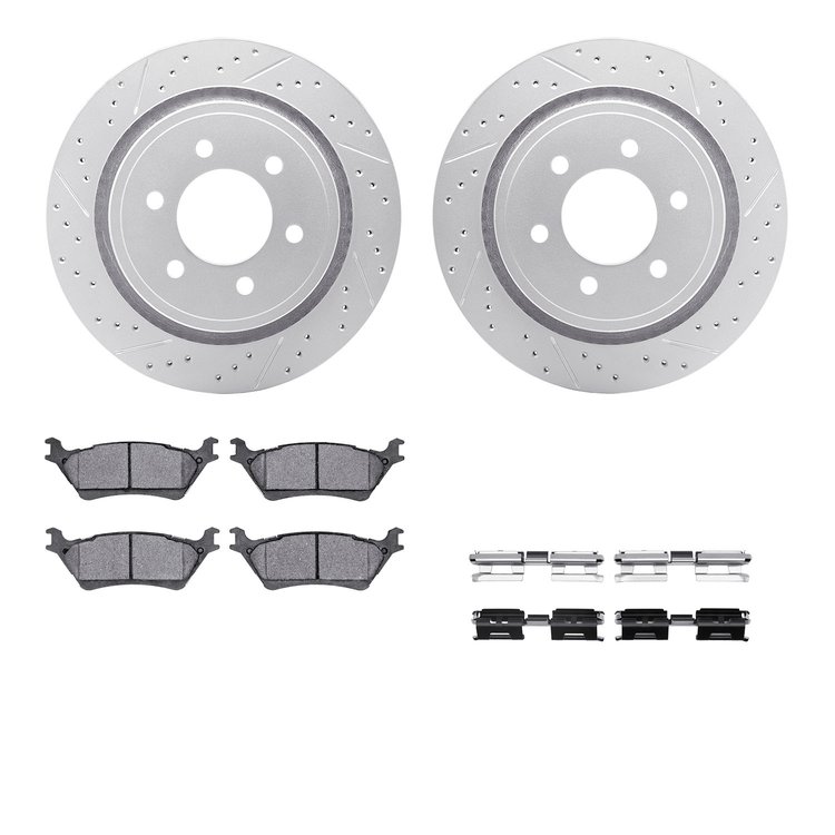 2212-54012 Geoperformance Drilled/Slotted Rotors w/Heavy-Duty Pads Kit & Hardware, 2012-2020 Ford/Lincoln/Mercury/Mazda, Positio