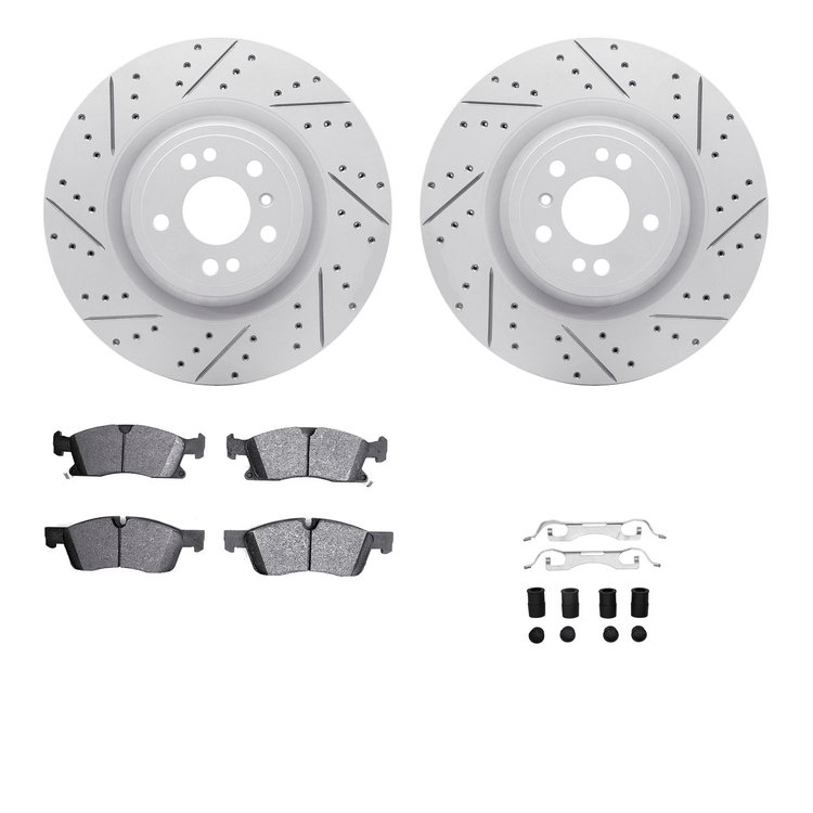 2212-63002 Geoperformance Drilled/Slotted Rotors w/Heavy-Duty Pads Kit & Hardware, 2013-2019 Mercedes-Benz, Position: Front