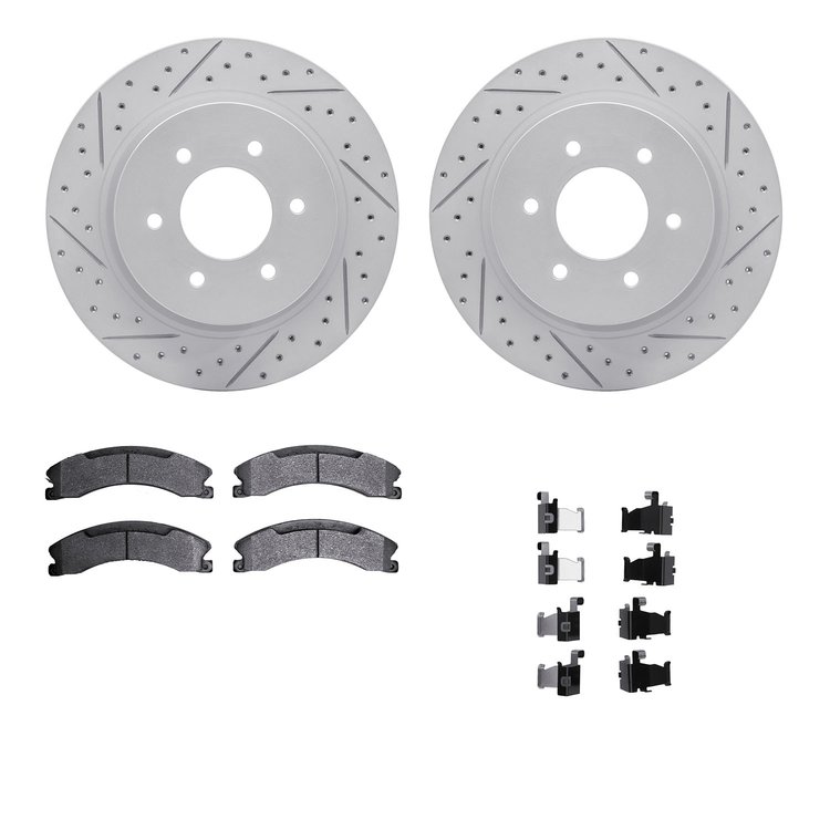 2212-67005 Geoperformance Drilled/Slotted Rotors w/Heavy-Duty Pads Kit & Hardware, Fits Select Infiniti/Nissan, Position: Front