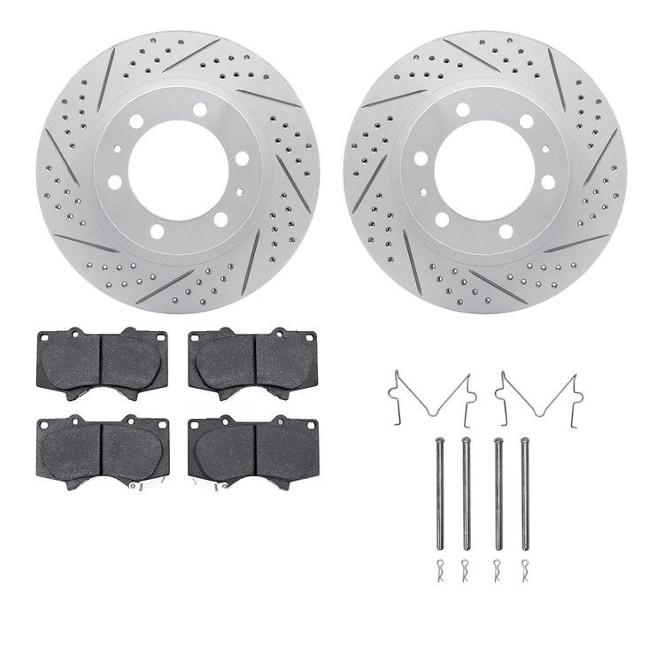 2212-76004 Geoperformance Drilled/Slotted Rotors w/Heavy-Duty Pads Kit & Hardware, Fits Select Lexus/Toyota/Scion, Position: Fro