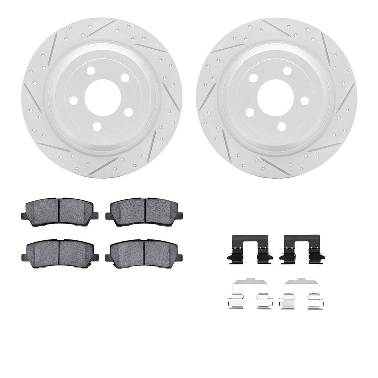 2212-99045 Geoperformance Drilled/Slotted Rotors w/Heavy-Duty Pads Kit & Hardware, 2015-2021 Ford/Lincoln/Mercury/Mazda, Positio