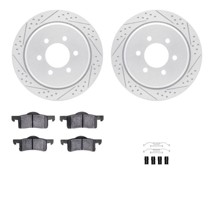 2212-99133 Geoperformance Drilled/Slotted Rotors w/Heavy-Duty Pads Kit & Hardware, 2002-2006 Ford/Lincoln/Mercury/Mazda, Positio