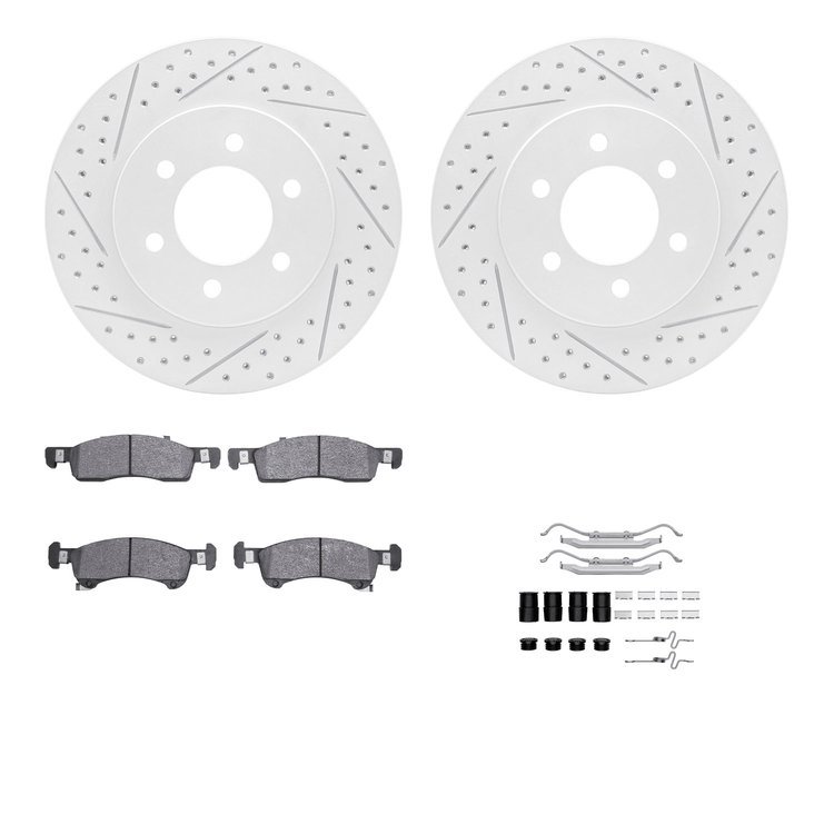 2212-99135 Geoperformance Drilled/Slotted Rotors w/Heavy-Duty Pads Kit & Hardware, 2002-2006 Ford/Lincoln/Mercury/Mazda, Positio