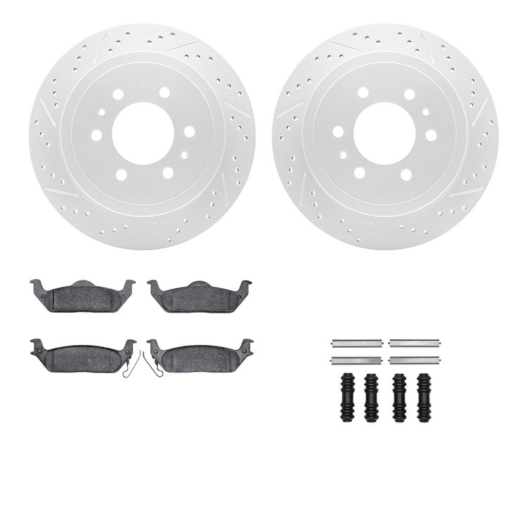 2212-99139 Geoperformance Drilled/Slotted Rotors w/Heavy-Duty Pads Kit & Hardware, 2004-2011 Ford/Lincoln/Mercury/Mazda, Positio