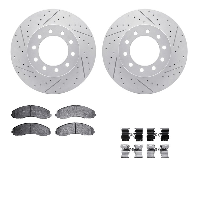 2212-99207 Geoperformance Drilled/Slotted Rotors w/Heavy-Duty Pads Kit & Hardware, Fits Select Ford/Lincoln/Mercury/Mazda, Posit