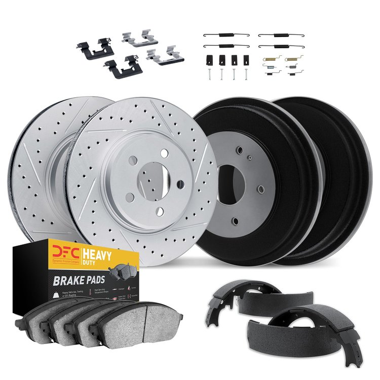 2214-40034 Geoperformance Drilled/Slotted Rotors w/Heavy-Duty Pads/Drums/Shoes & Hardware Kit, 2005-2006 Multiple Makes/Models, 