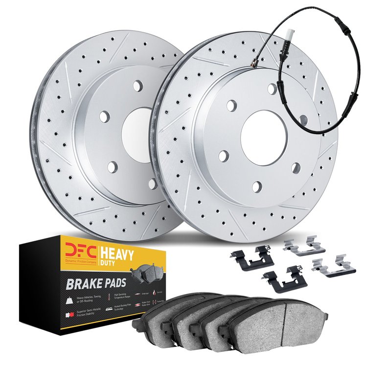 2222-40005 Geoperformance Drilled/Slotted Rotors w/Heavy-Duty Pads/Sensor & Hardware Kit, 2006-2006 Mopar, Position: Rear