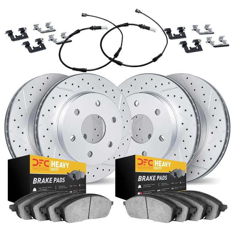 2224-40011 Geoperformance Drilled/Slotted Rotors w/Heavy-Duty Pads/Sensor & Hardware Kit, Fits Select Multiple Makes/Models, Pos