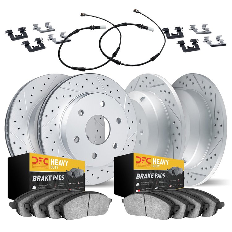 2224-40014 Geoperformance Drilled/Slotted Rotors w/Heavy-Duty Pads/Sensor & Hardware Kit, Fits Select Multiple Makes/Models, Pos