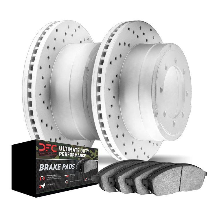 2402-40000 Geoperformance Drilled Brake Rotors with Ultimate-Duty Brake Pads Kit, 1988-2000 Multiple Makes/Models, Position: Fro