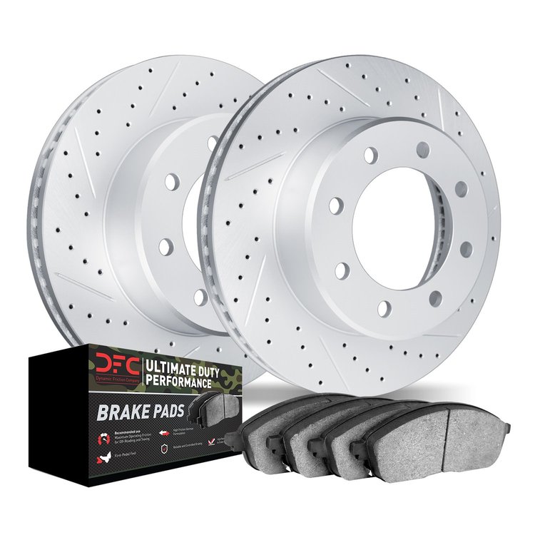 2402-40005 Geoperformance Drilled/Slotted Brake Rotors with Ultimate-Duty Brake Pads Kit, 2000-2002 Mopar, Position: Front