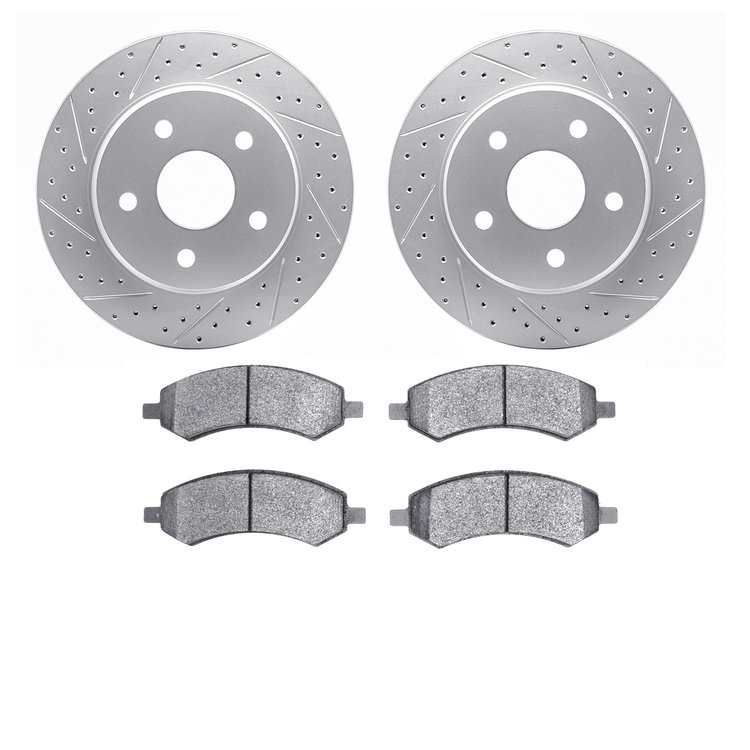 2402-40010 Geoperformance Drilled/Slotted Brake Rotors with Ultimate-Duty Brake Pads Kit, 2006-2018 Mopar, Position: Front