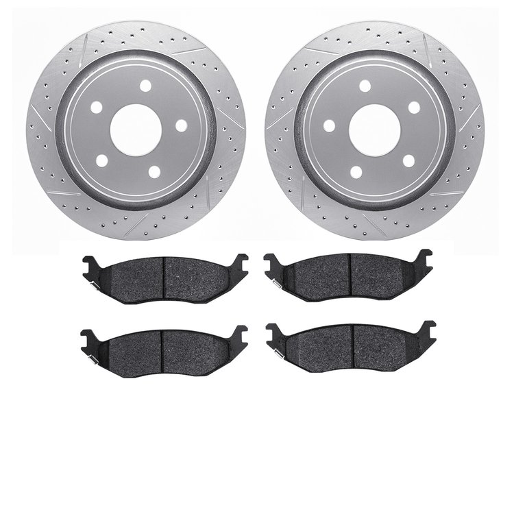 2402-40011 Geoperformance Drilled/Slotted Brake Rotors with Ultimate-Duty Brake Pads Kit, 2002-2018 Mopar, Position: Rear