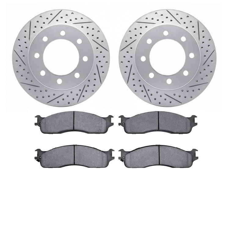 2402-40014 Geoperformance Drilled/Slotted Brake Rotors with Ultimate-Duty Brake Pads Kit, 2003-2008 Mopar, Position: Front