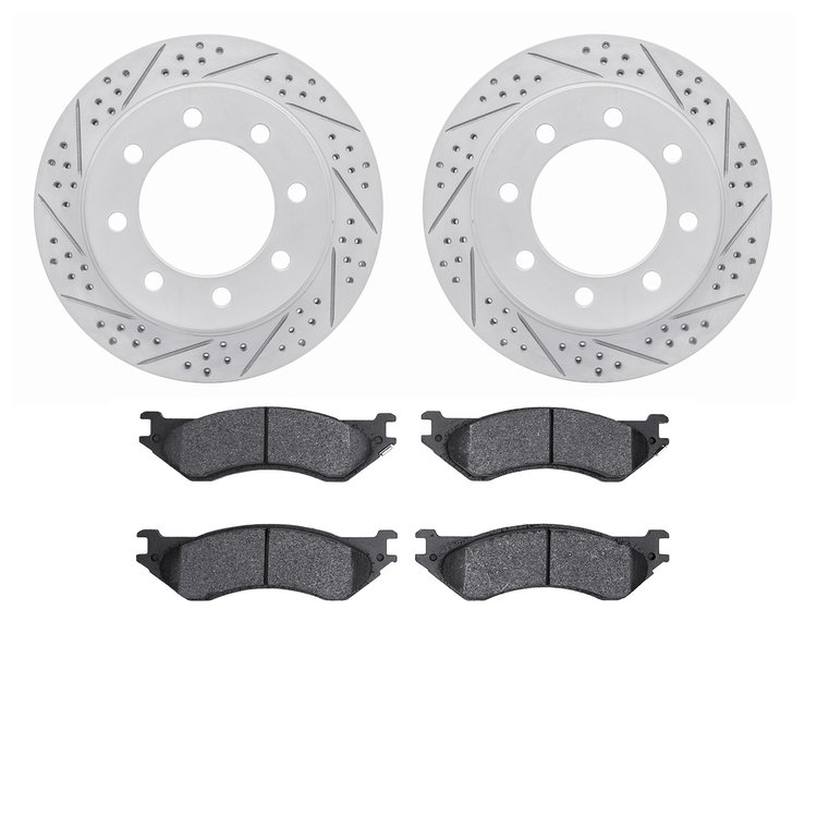 2402-40015 Geoperformance Drilled/Slotted Brake Rotors with Ultimate-Duty Brake Pads Kit, 2003-2008 Mopar, Position: Rear