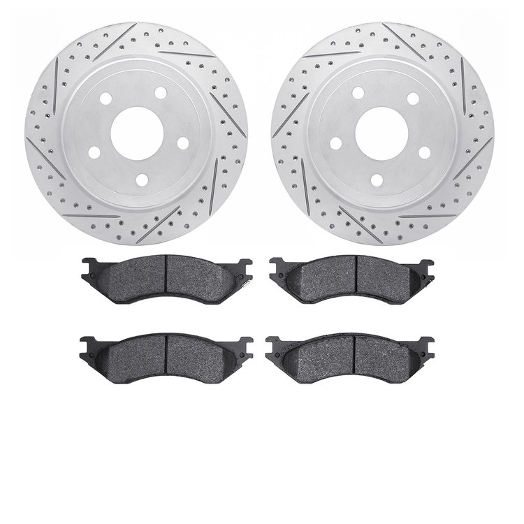 2402-40017 Geoperformance Drilled/Slotted Brake Rotors with Ultimate-Duty Brake Pads Kit, 2004-2006 Mopar, Position: Rear