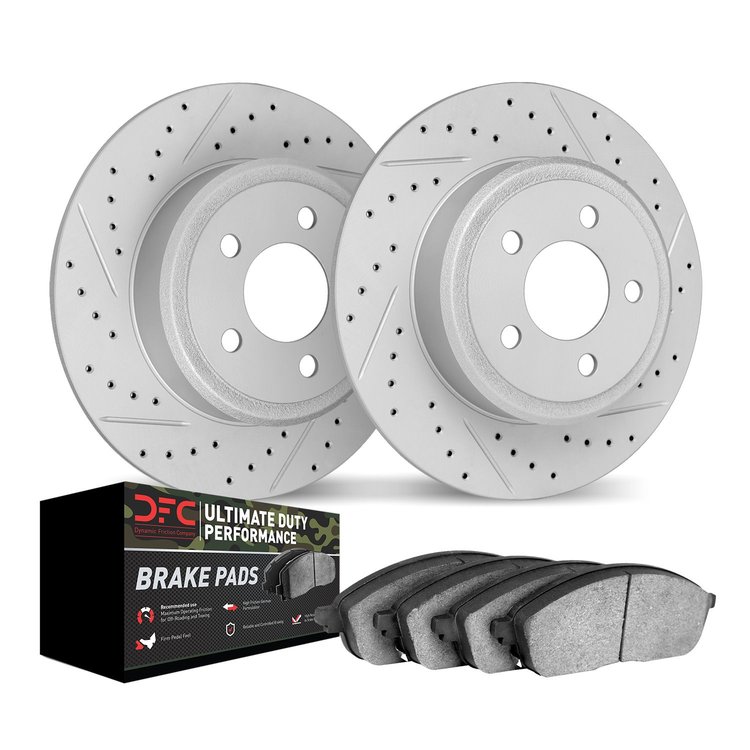 2402-42002 Geoperformance Drilled/Slotted Brake Rotors with Ultimate-Duty Brake Pads Kit, 2005-2010 Mopar, Position: Rear