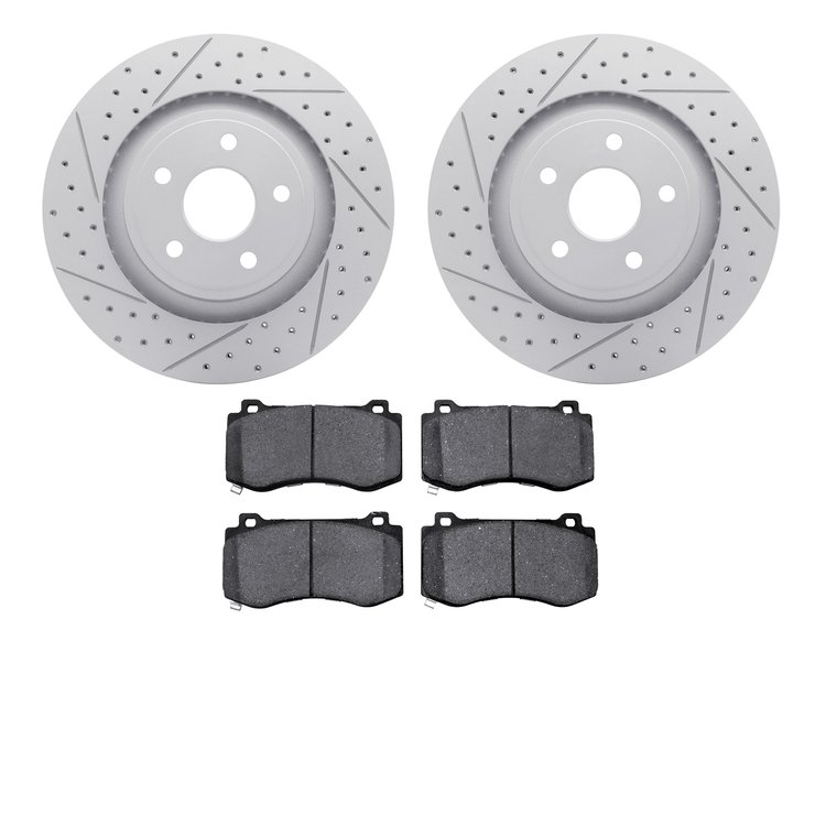 2402-42003 Geoperformance Drilled/Slotted Brake Rotors with Ultimate-Duty Brake Pads Kit, 2006-2010 Mopar, Position: Front