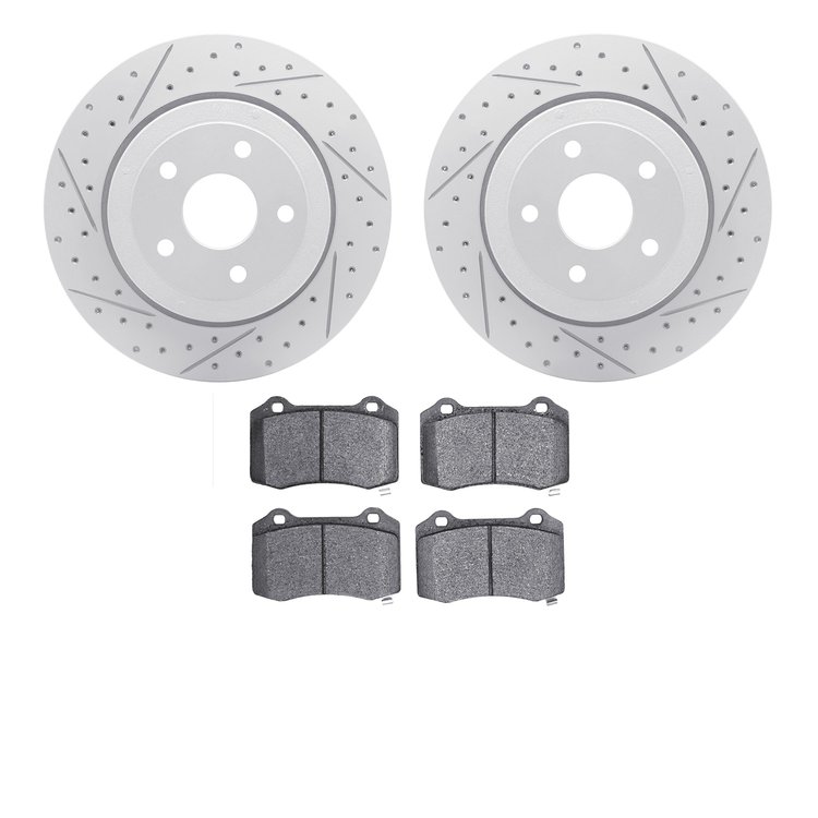 2402-42004 Geoperformance Drilled/Slotted Brake Rotors with Ultimate-Duty Brake Pads Kit, 2006-2010 Mopar, Position: Rear