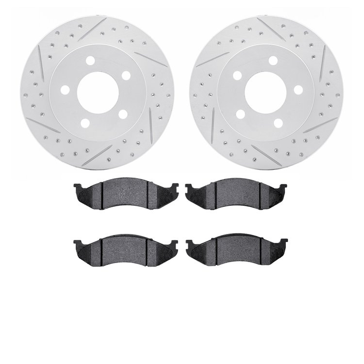 2402-42019 Geoperformance Drilled/Slotted Brake Rotors with Ultimate-Duty Brake Pads Kit, 1990-1999 Mopar, Position: Front