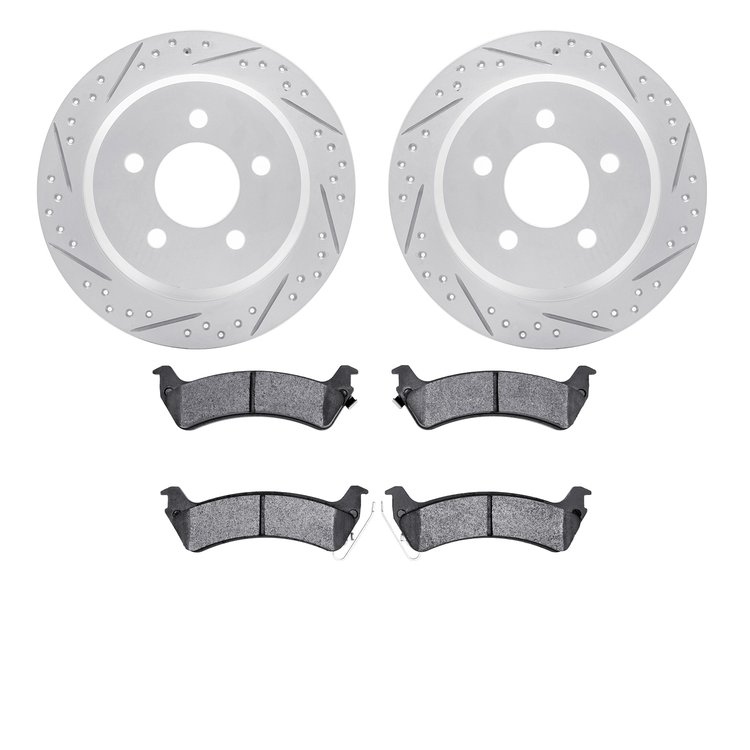 2402-42021 Geoperformance Drilled/Slotted Brake Rotors with Ultimate-Duty Brake Pads Kit, 1993-1998 Mopar, Position: Rear