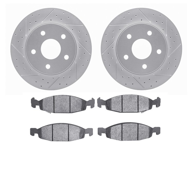 2402-42022 Geoperformance Drilled/Slotted Brake Rotors with Ultimate-Duty Brake Pads Kit, 1999-2002 Mopar, Position: Front