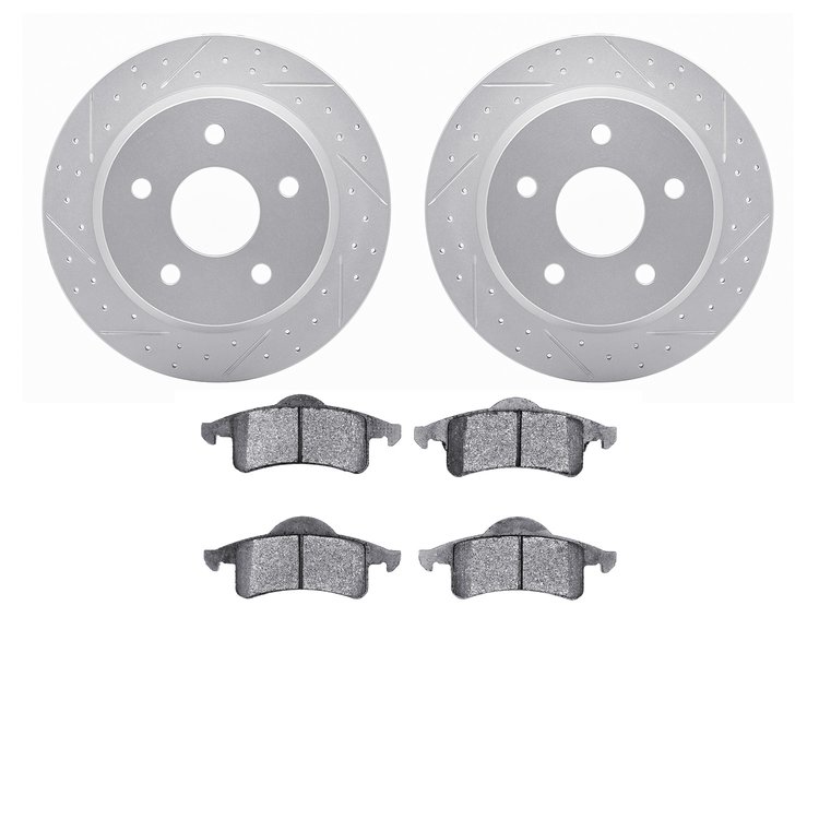 2402-42024 Geoperformance Drilled/Slotted Brake Rotors with Ultimate-Duty Brake Pads Kit, 1999-2004 Mopar, Position: Rear