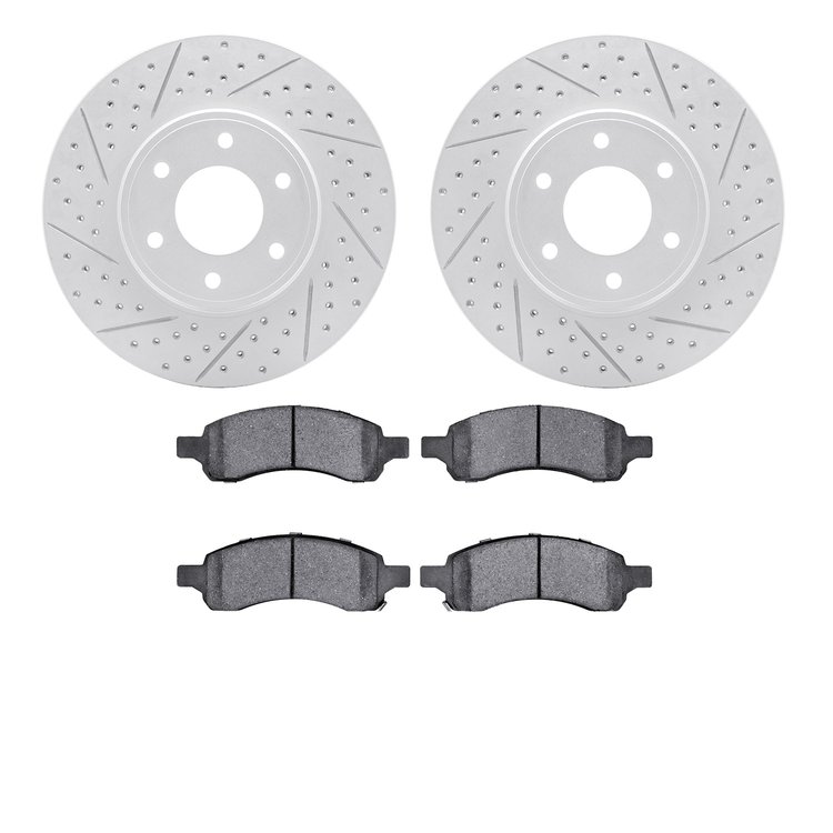 2402-47008 Geoperformance Drilled/Slotted Brake Rotors with Ultimate-Duty Brake Pads Kit, 2006-2009 GM, Position: Front