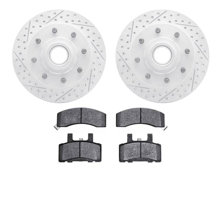 2402-48009 Geoperformance Drilled/Slotted Brake Rotors with Ultimate-Duty Brake Pads Kit, 1992-2002 GM, Position: Front