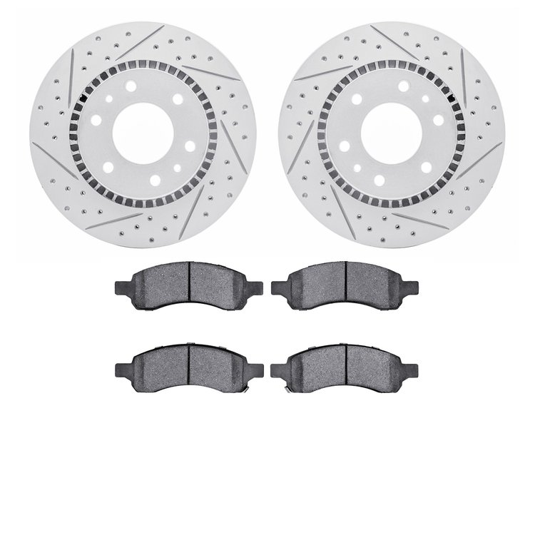 2402-48025 Geoperformance Drilled/Slotted Brake Rotors with Ultimate-Duty Brake Pads Kit, 2006-2009 GM, Position: Front