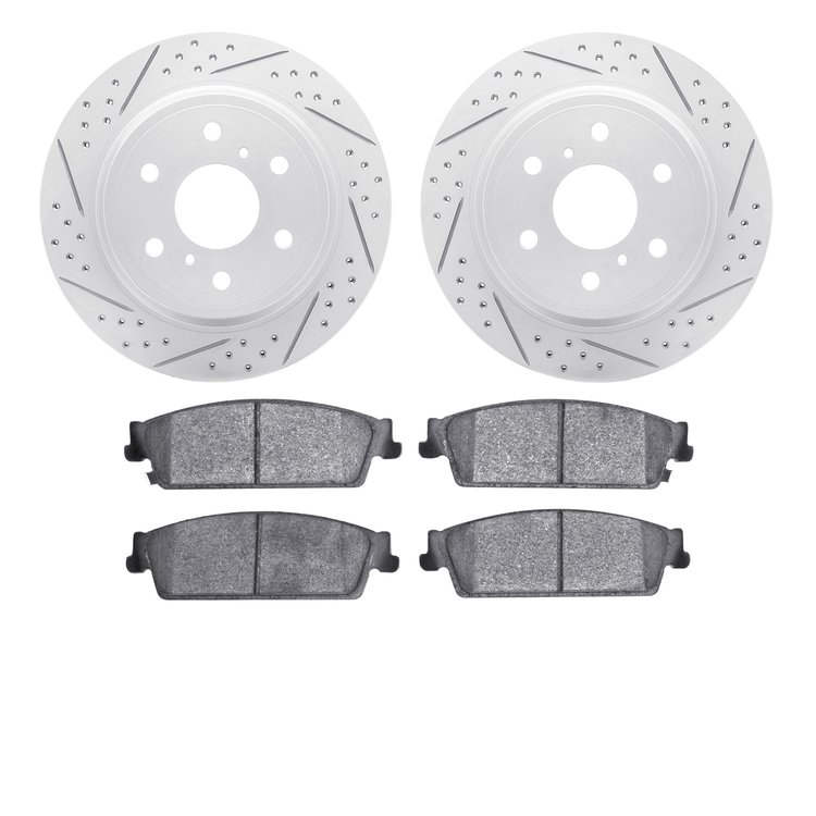 2402-48026 Geoperformance Drilled/Slotted Brake Rotors with Ultimate-Duty Brake Pads Kit, 2007-2014 GM, Position: Rear