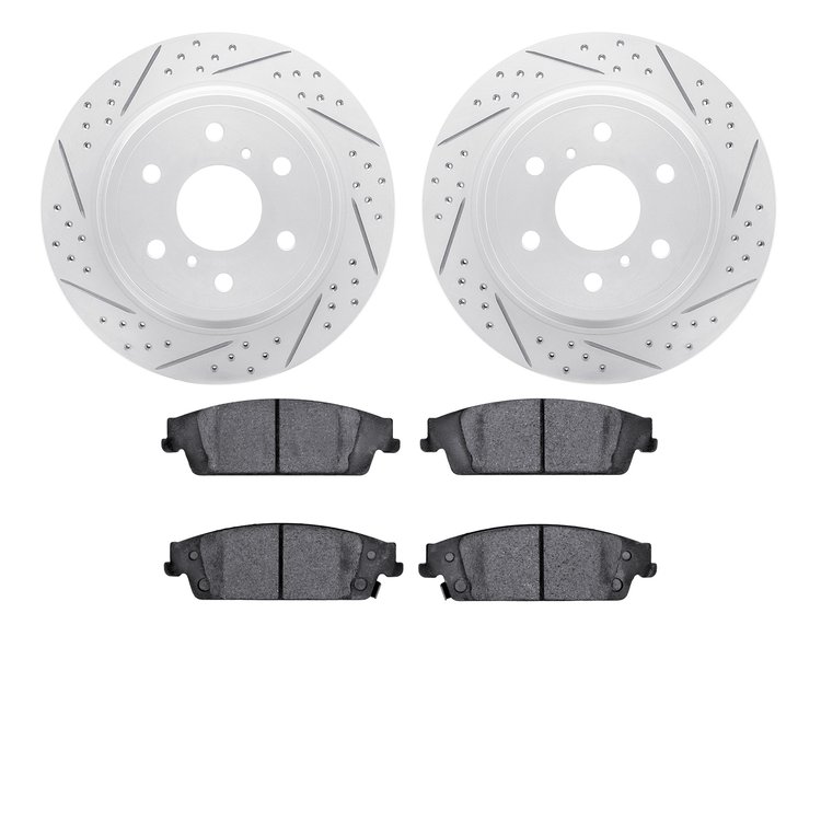 2402-48027 Geoperformance Drilled/Slotted Brake Rotors with Ultimate-Duty Brake Pads Kit, 2014-2020 GM, Position: Rear