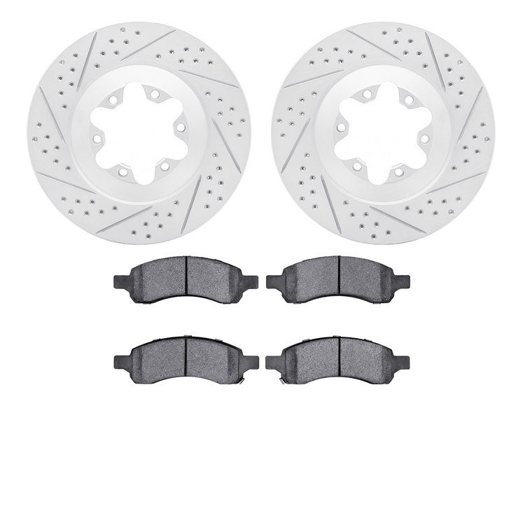 2402-48029 Geoperformance Drilled/Slotted Brake Rotors with Ultimate-Duty Brake Pads Kit, 2009-2012 GM, Position: Front